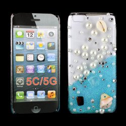 iPhone 5C 3D Clear Crystal Pearl Diamond Case (Blue)